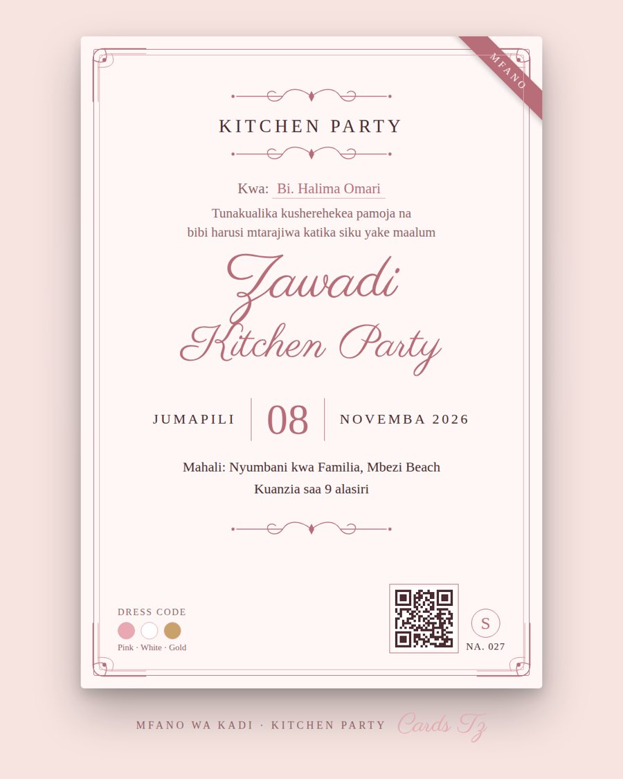 Kadi ya mwaliko wa kitchen party